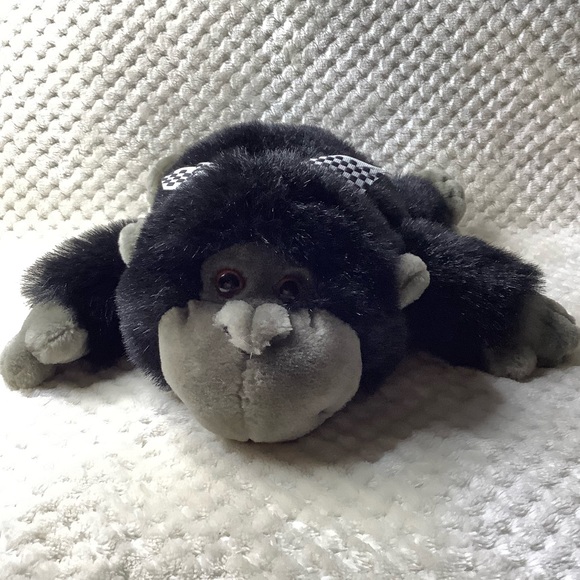 Animal Adventure Inc Plush Black Grey Gorilla with Checkered Bow Stuffed Animal - Picture 3 of 15